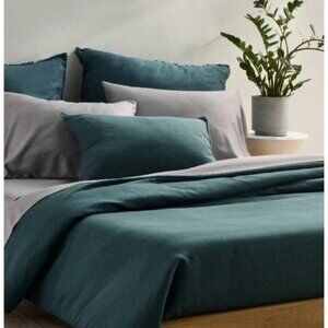 Casaluna - Standard Heavyweight Linen Blend Quilt Sham Dark Teal Blue